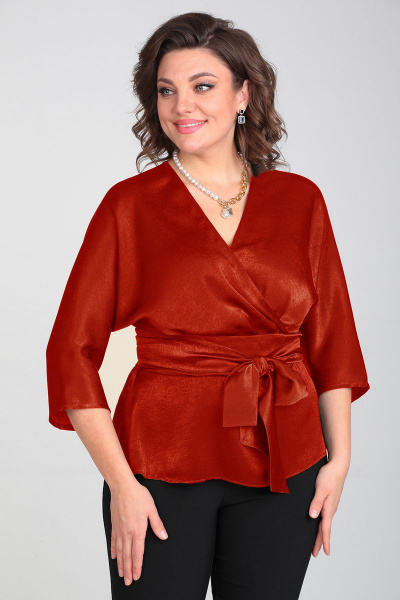 Летняя блуза с вырезом по спинке и широким поясом Таир-Гранд 62426 терракот - фото 5