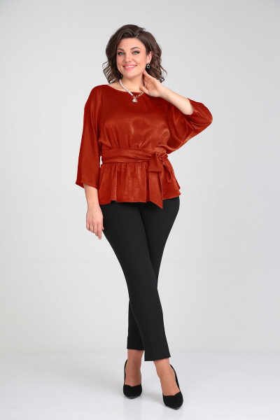 Летняя блуза с вырезом по спинке и широким поясом Таир-Гранд 62426 терракот - фото 4