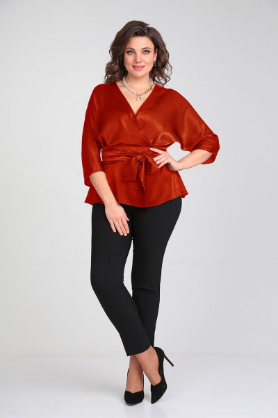 Летняя блуза с вырезом по спинке и широким поясом Таир-Гранд 62426 терракот - фото 1