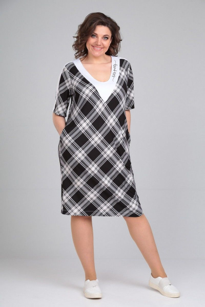 Платье из вискозы с V-образным вырезом и отделочной тканью Диомант 1871 - фото 7