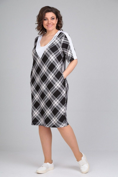 Платье из вискозы с V-образным вырезом и отделочной тканью Диомант 1871 - фото 8