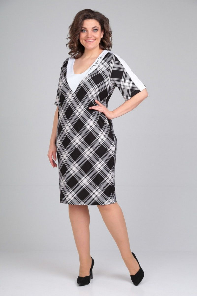 Платье из вискозы с V-образным вырезом и отделочной тканью Диомант 1871 - фото 1