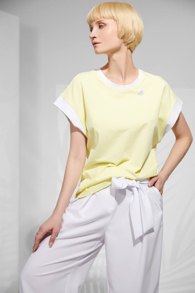 Летний джемпер oversize из хлопка с принтом Rivoli 2338 жёлтый - фото 1