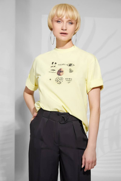 Двухшовный джемпер из ткани с принтом и oversize силуэтом Rivoli 2330 жёлтый - фото 1