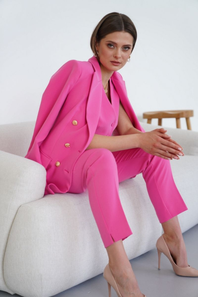 Двубортный жакет из вискозы с золотыми пуговицами для делового стиля Ketty К-03430 розовый - фото 5
