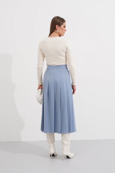 Юбка из текстиля с разрезом и поясом миди Ketty К-06250 голубой - фото 7