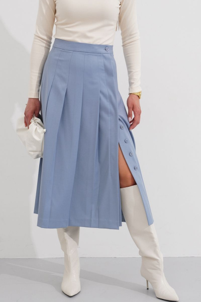 Юбка из текстиля с разрезом и поясом миди Ketty К-06250 голубой - фото 5