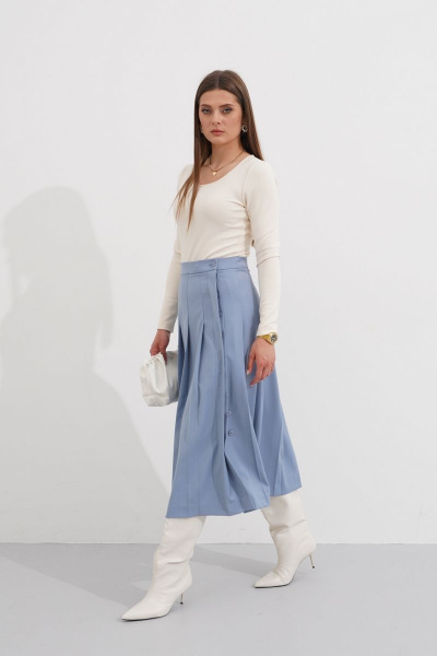 Юбка из текстиля с разрезом и поясом миди Ketty К-06250 голубой - фото 4