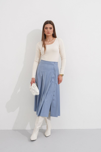 Юбка из текстиля с разрезом и поясом миди Ketty К-06250 голубой - фото 2
