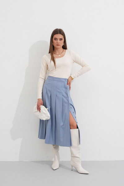 Юбка из текстиля с разрезом и поясом миди Ketty К-06250 голубой - фото 1