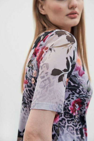 Платье миди прилегающего силуэта из вискозы с рукавом сетка Art Ribbon M3909P - фото 5