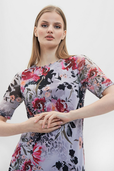 Платье миди прилегающего силуэта из вискозы с рукавом сетка Art Ribbon M3909P - фото 3