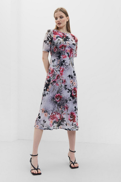 Платье миди прилегающего силуэта из вискозы с рукавом сетка Art Ribbon M3909P - фото 1