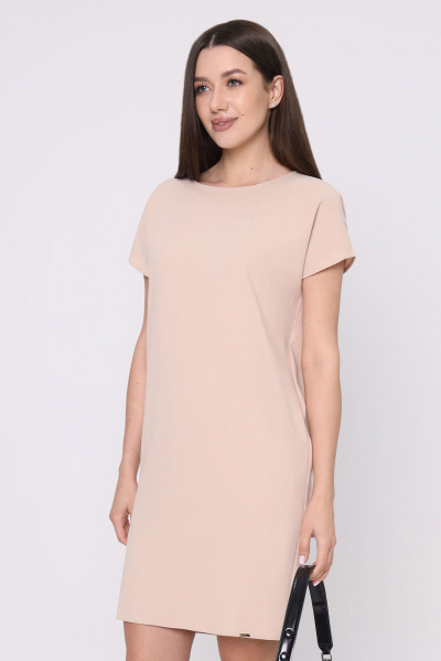 Платье из трикотажа в бежевом цвете с коротким рукавом Панда 119080w бежевый - фото 2