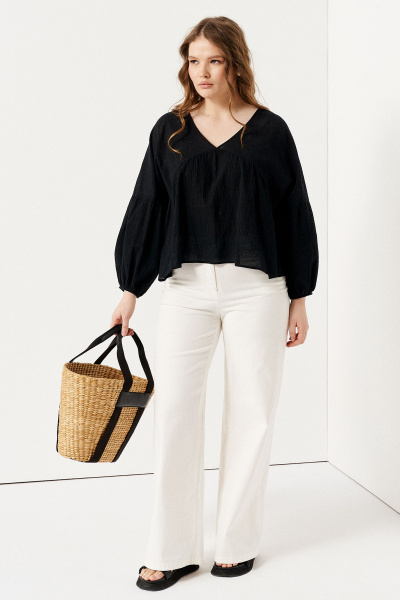 Блуза из хлопка с широкими плечами, стиль на каждый день Панда 131140w черный - фото 1