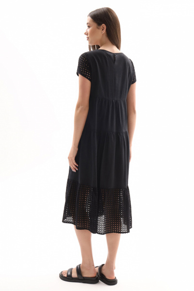 Платье из льна и текстиля с короткими рукавами и длиной 115 см Панда 150080w черный - фото 3