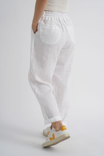 Брюки-бананы из льна и вискозы с эффектом мятости Mirolia 1155 белый - фото 4