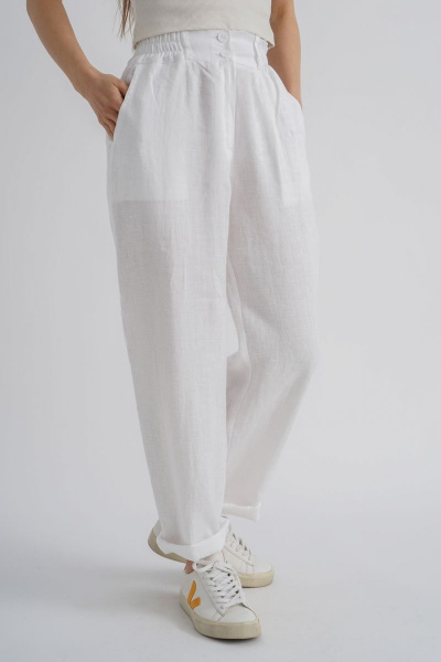 Брюки-бананы из льна и вискозы с эффектом мятости Mirolia 1155 белый - фото 2