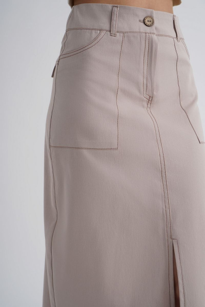 Хлопковая миди юбка с накладными карманами и поясом Mirolia 1161 бежевый - фото 4