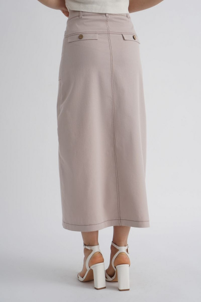 Хлопковая миди юбка с накладными карманами и поясом Mirolia 1161 бежевый - фото 3