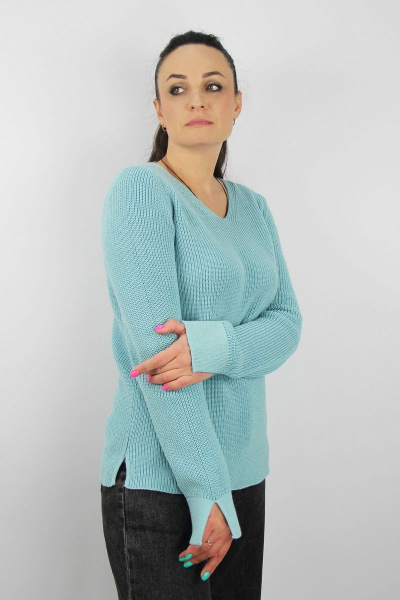 Джемпер прямого силуэта с длинным рукавом хлопковый бирюзовый для демисезона Полесье С1419-22 3С3048-Д43 170,176 морской_ангел - фото 2