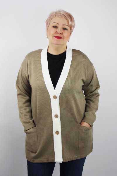 Жакет вязаный трикотаж с застежкой и карманами на пуговицах Полесье С2748-22 3С3025-Д43 158,164 ясень - фото 1