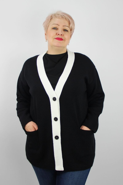 Жакет вязаный трикотаж с карманами и V-образным вырезом Полесье С2748-22 3С3025-Д43 170,176 черный - фото 1