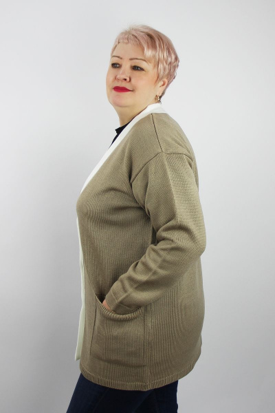 Жакет с застежкой и карманами вязаный трикотаж бежевый Полесье С2748-22 3С3025-Д43 170,176 ясень - фото 2