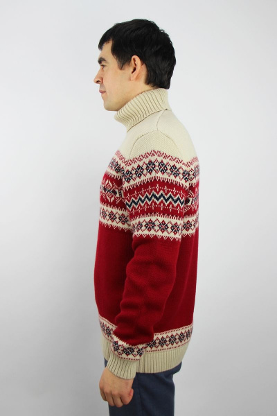 Свитер вязаный бежевый красный демисезонный на каждый день Полесье С3145-22 2С8757-Д43 170,176 жемчуг - фото 2