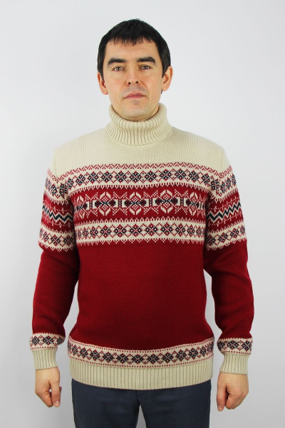 Свитер вязаный бежевый красный демисезонный на каждый день Полесье С3145-22 2С8757-Д43 170,176 жемчуг - фото 1