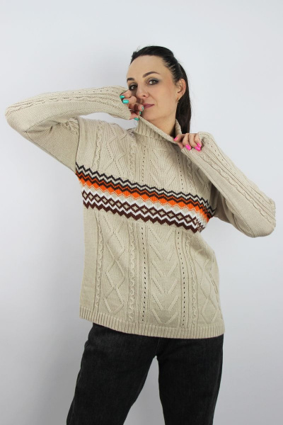 Демисезонный бежевый свитер второго слоя с длинным рукавом Полесье С3697-22 3С3008-Д43 158,164 топленое_молоко - фото 1