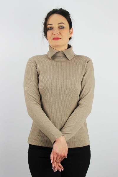 Демисезонный вязаный свитер с разрезом и воротником-стойкой Полесье С3716-23 3С3016-Д43 170,176 св.дюна - фото 1