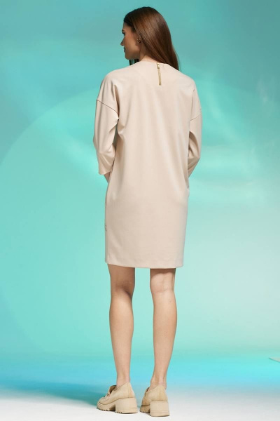 Платье свободное из трикотажа с дизайнерской печатью и рукавом Faufilure C1431 бежевый - фото 3
