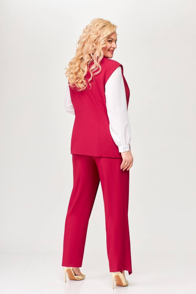 Классический костюм 2-ка из ткани с жилетом и брюками Swallow 646.2 вишня - фото 12
