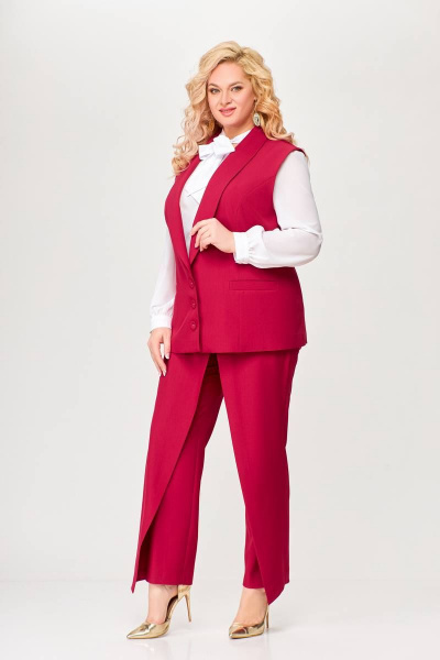 Классический костюм 2-ка из ткани с жилетом и брюками Swallow 646.2 вишня - фото 11