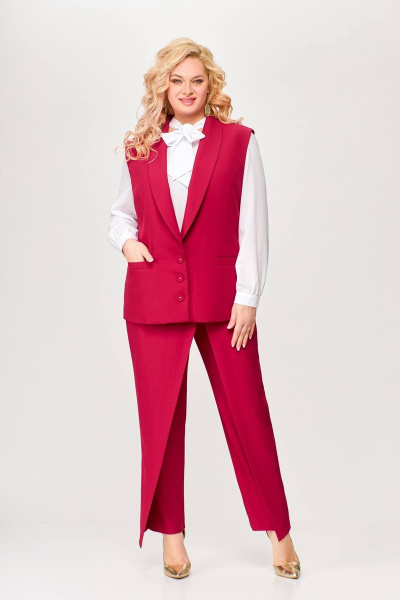 Классический костюм 2-ка из ткани с жилетом и брюками Swallow 646.2 вишня - фото 10