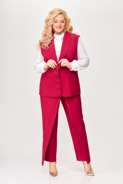 Классический костюм 2-ка из ткани с жилетом и брюками Swallow 646.2 вишня - фото 6