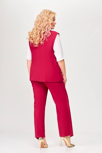 Классический костюм 2-ка из ткани с жилетом и брюками Swallow 646.2 вишня - фото 5