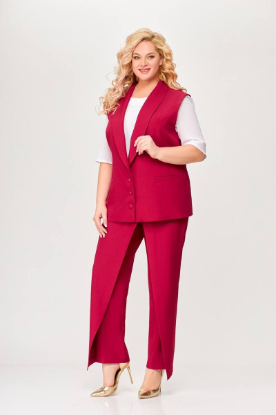 Классический костюм 2-ка из ткани с жилетом и брюками Swallow 646.2 вишня - фото 1