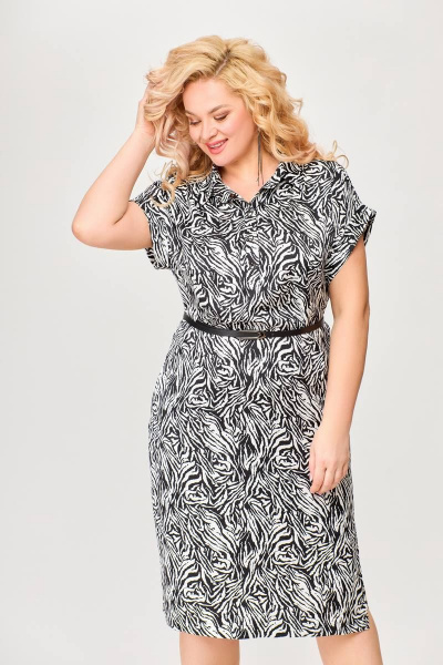 Платье из мягкой вискозы с нагрудными вытачками и планкой Swallow 662.1 принт_черная_зебра - фото 5