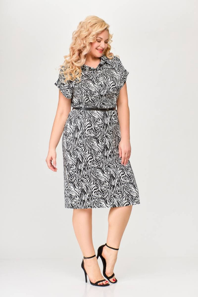 Платье из мягкой вискозы с нагрудными вытачками и планкой Swallow 662.1 принт_черная_зебра - фото 3
