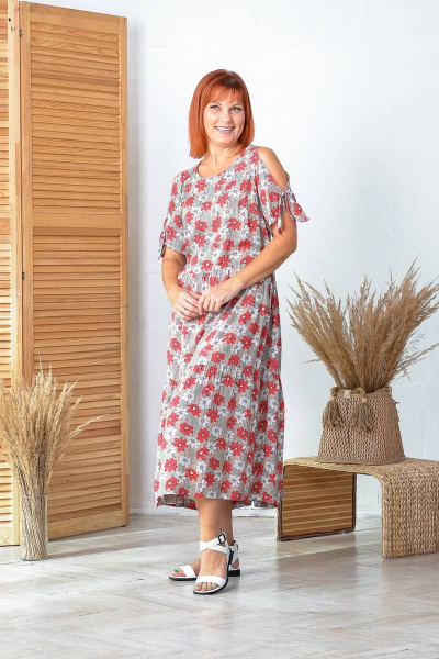 Платье свободного силуэта с воланами и застежкой на спине Соджи 550 мультиколор/серый - фото 2