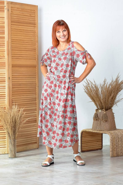 Платье свободного силуэта с воланами и застежкой на спине Соджи 550 мультиколор/серый - фото 1