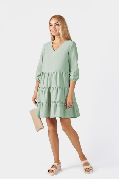 Летнее платье с карманами и воланами, зеленое Azzara 837М - фото 3