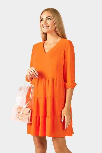 Летнее платье с воланами и карманами, оранжевое Azzara 837О - фото 2