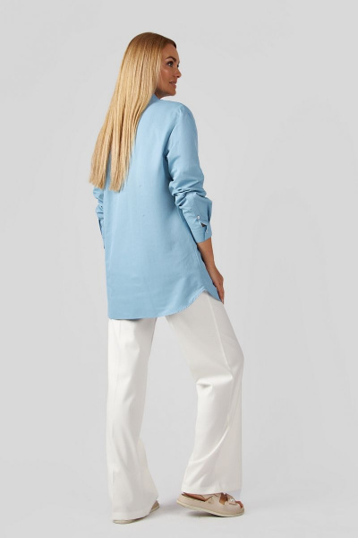 Голубая блузка с рубашечным воротником и закругленным низом Azzara 1006Г - фото 3