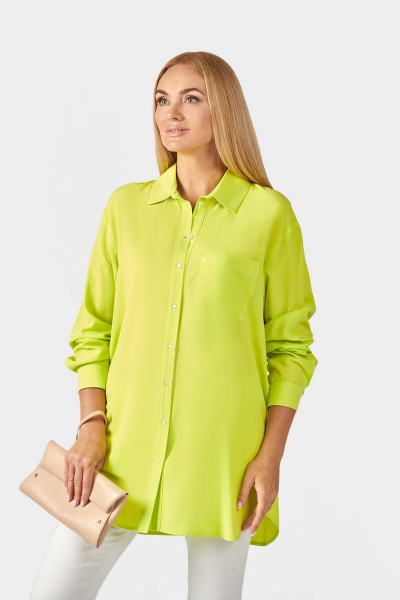 Зеленая блузка с накладным карманом и закругленными разрезами Azzara 1006С - фото 2