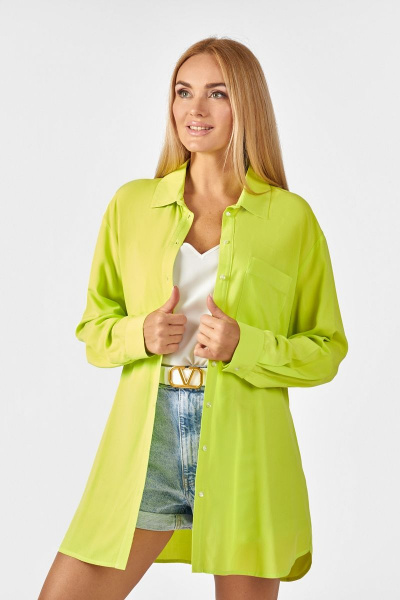 Зеленая блузка с накладным карманом и закругленными разрезами Azzara 1006С - фото 1