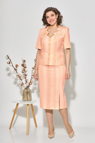 Летний деловой костюм жакет и юбка в яркой полоске Fortuna ШЖ 281 персиковый - фото 1