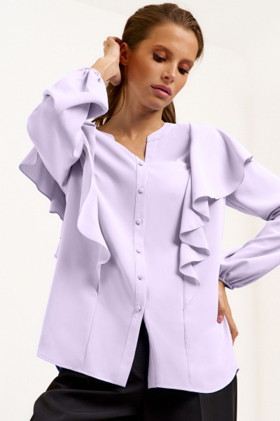 Нарядная блузка с воланами из текстиля, рукав 62см Панда 107040w лиловый - фото 1